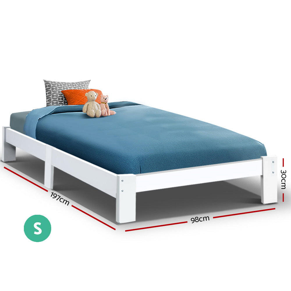 Artiss Bed Frame Single Size Wooden White JADE Furniture > Bedroom
