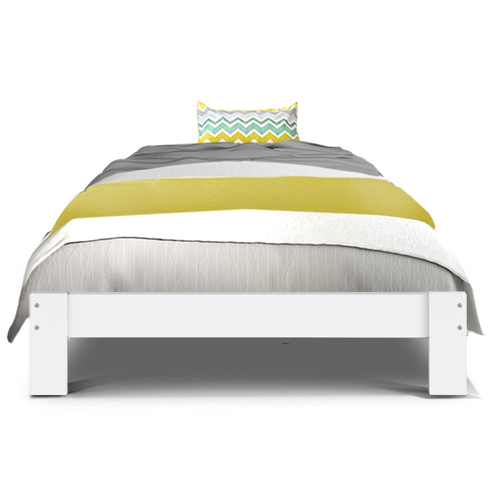 Artiss Bed Frame Single Size Wooden White JADE Furniture > Bedroom