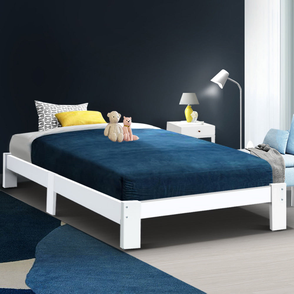 Artiss Bed Frame Single Size Wooden White JADE Furniture > Bedroom