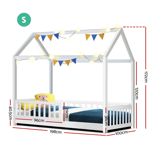Artiss Bed Frame Wooden Kids House Frame White ROCK Furniture > Bedroom