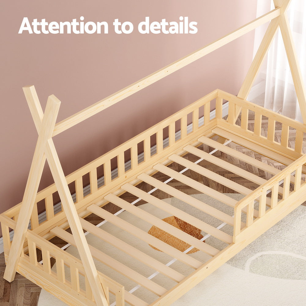 Artiss Bed Frame Wooden Kids House Frames Oak PUAH - Baby & Kids > Kid’s Furniture > Kid’s Beds & Bed Frames