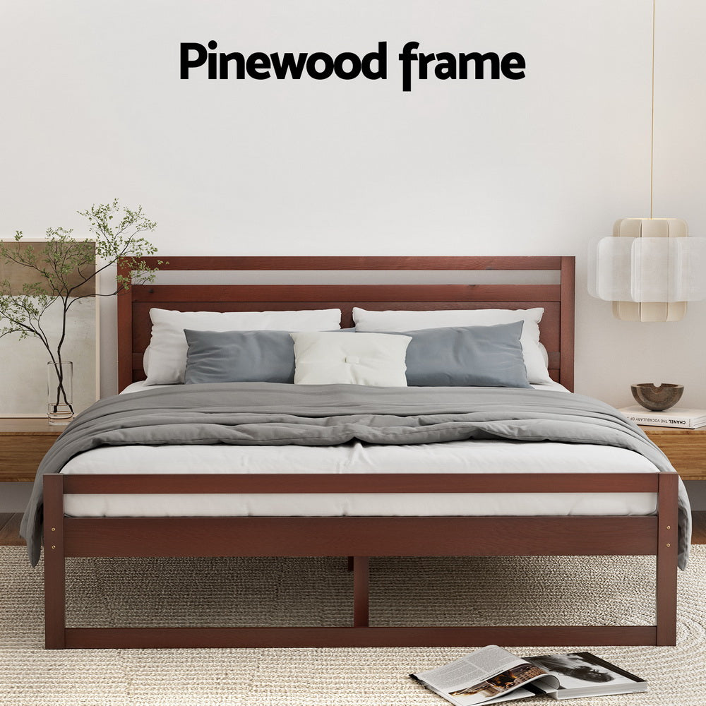 Artiss Bed Frame Queen Size Wooden Walnut WITTON - Furniture > Bedroom > Beds & Bed Frames