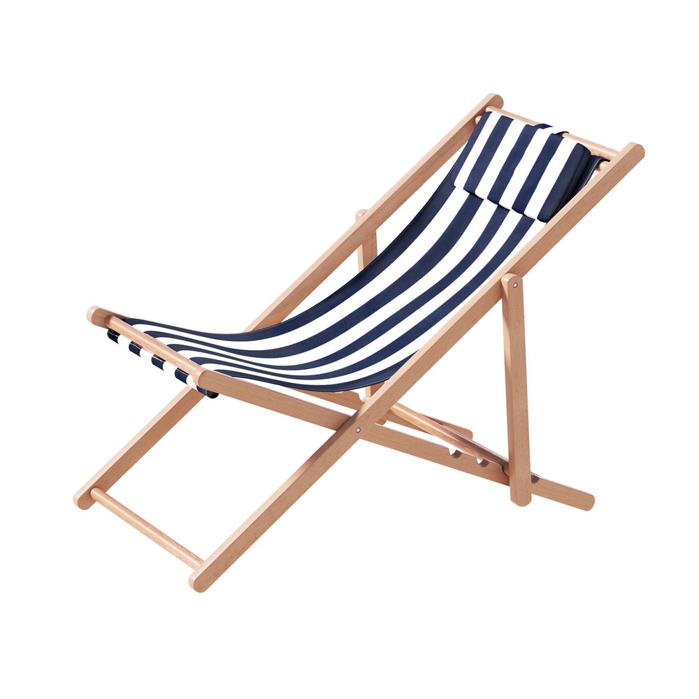Gardeon Outdoor Deck Chair Wooden Sun Lounge Folding Beach Patio Furniture Blue - Furniture > Outdoor > Outdoor Sofas &
