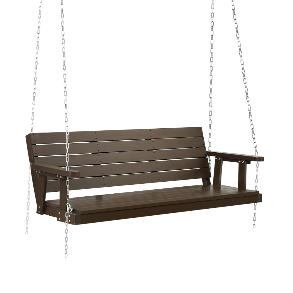 Gardeon Porch Swing Chair with Chain Outdoor Furniture 3 Seater Bench Wooden Brown - Furniture > Outdoor > Outdoor