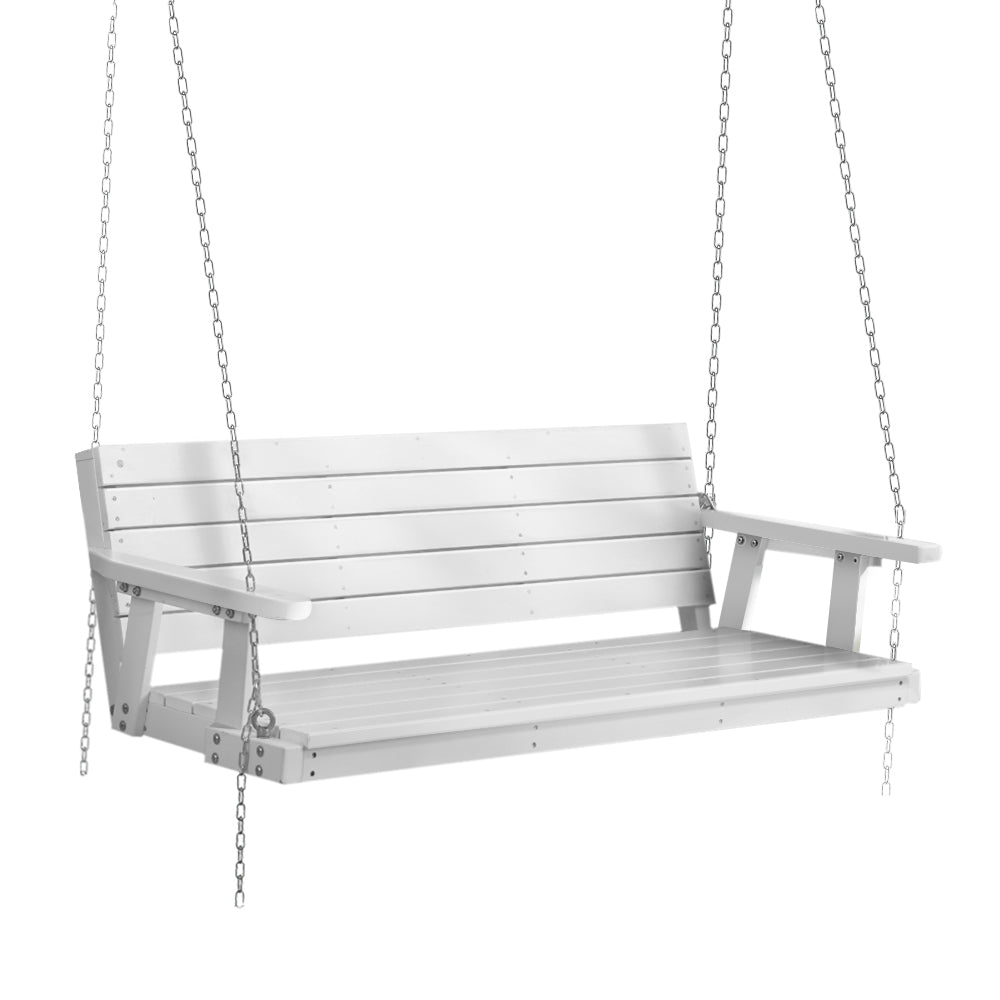 Gardeon Porch Swing Chair with Chain Outdoor Furniture 3 Seater Bench Wooden White - Furniture > Outdoor > Outdoor