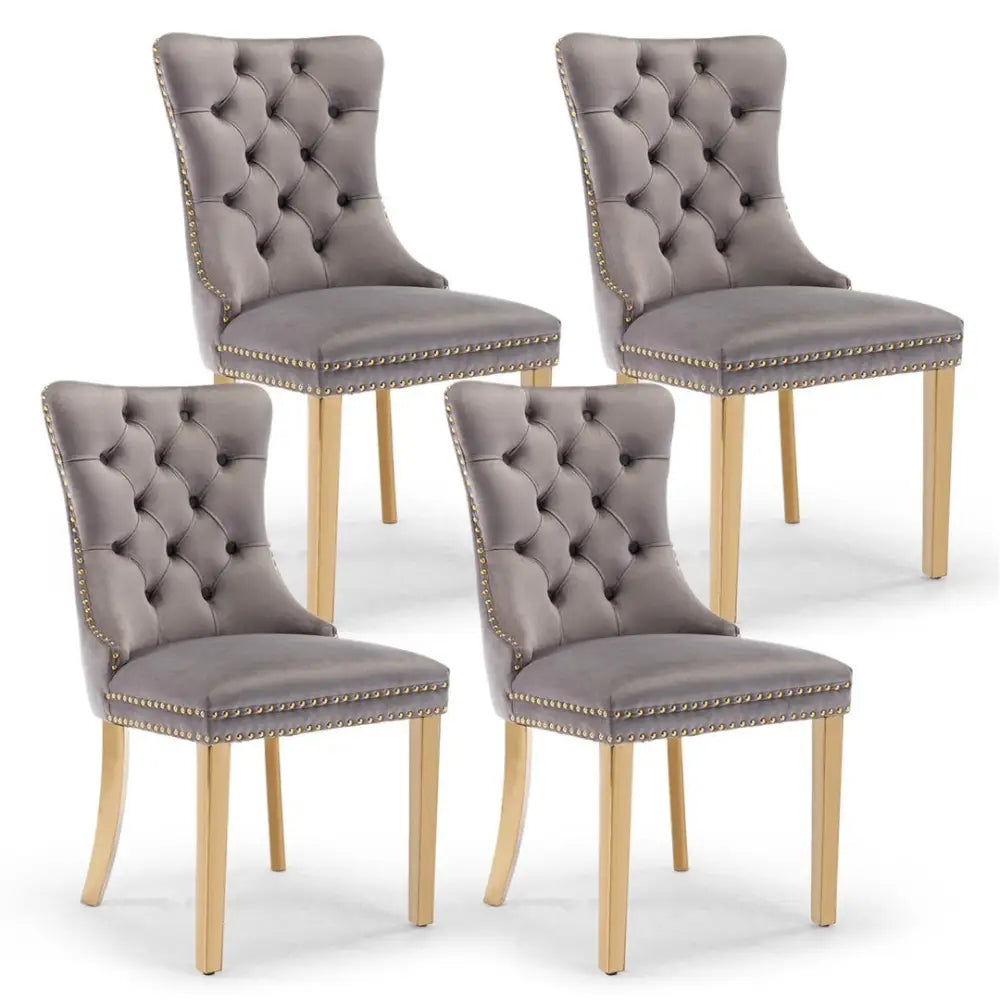 Aaden 4x Velvet Dining Chairs with Golden Metal Legs-grey