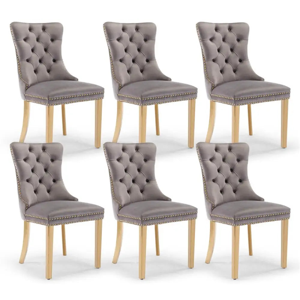 Aaden 6x Velvet Dining Chairs with Golden Metal Legs-grey