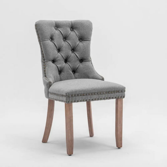 Aaden Modern Elegant Button-tufted Upholstered Fabric with Studs Trim and Wooden Legs Dining Side Chair-gray