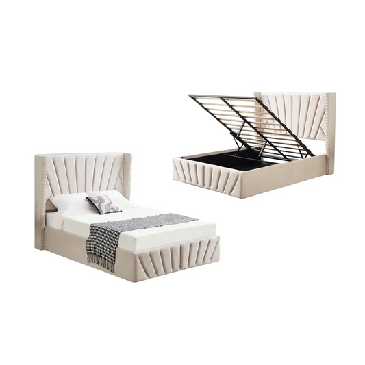 Allure Beige Velvet Gas Lift Bed - King