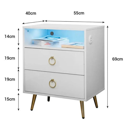 Amelia Modern Led Bedside Table with Usb and Power Socket White