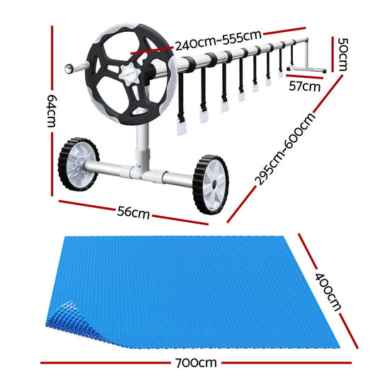 Aqua Buddy Pool Cover 600 Micron 7x4m W/ Roller 5.55m Swimming Pools Solar Blanket