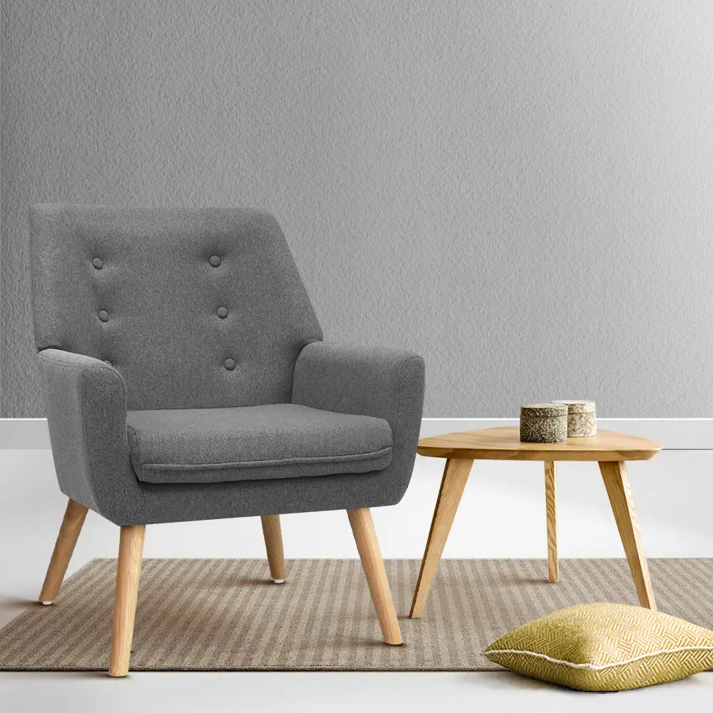 Armchair Linen Fabric Grey Charcoal