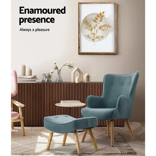 Armchair Set with Ottoman Blue Lansar