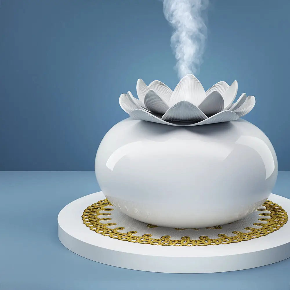 Aroma Diffuser Aromatherapy Lotus 200ml | White Ceramic Lotus-shaped Diffuser Gentle