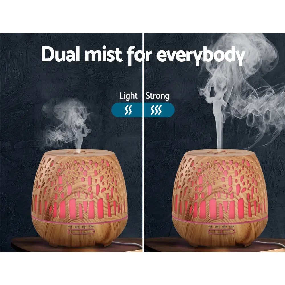 Aroma Diffuser Aromatherapy Wood Grain 400ml | Wooden Diffuser Patterned Perforated Design