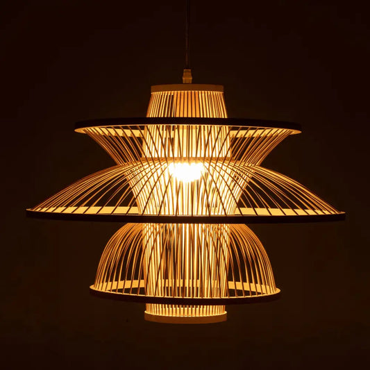 Aurora Natural Hand-woven Bamboo 3-layer Pendant Lamp Light