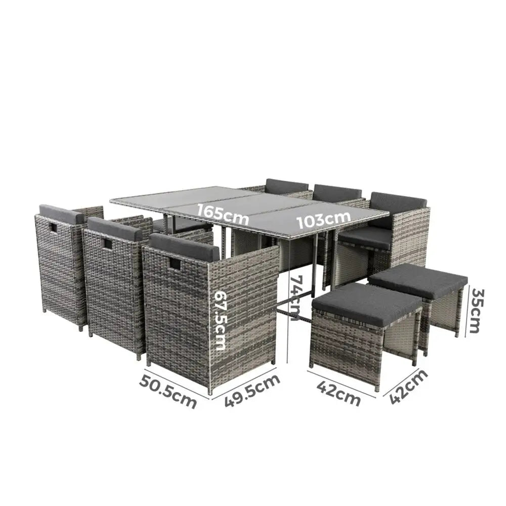 Bali 11 Piece Outdoor Dining Set-grey