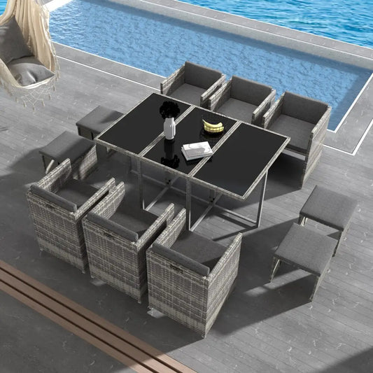 Bali 11 Piece Outdoor Dining Set-grey