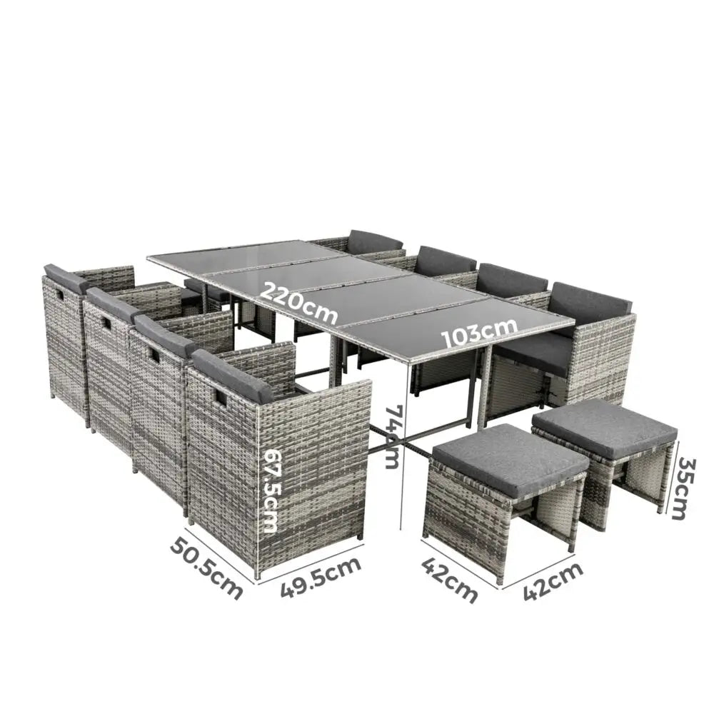 Bali 13pc Outdoor Dining Set-grey