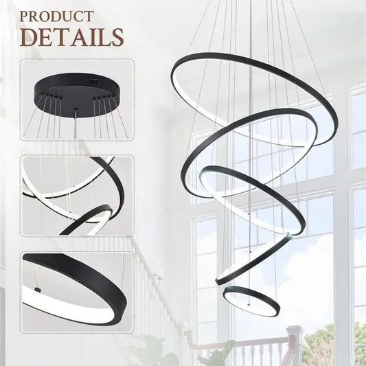Bamdecor A18801 Modern Led Chandelier Dimmable Pendant Light with Remote Control Rings Round Ceiling Lighting Fixture 3
