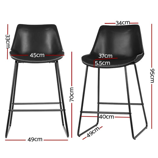 Bar Stools Kitchen Counter Barstools Leather Metal Chairs Black X2