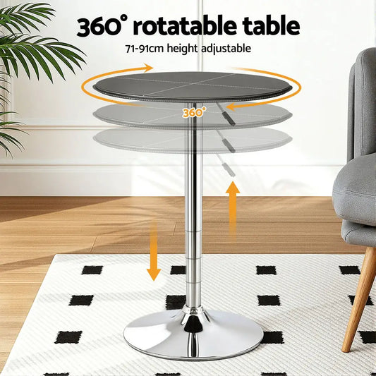 Bar Table Round Swivel Height Adjustable 62cm Modern Pvc Leather Black