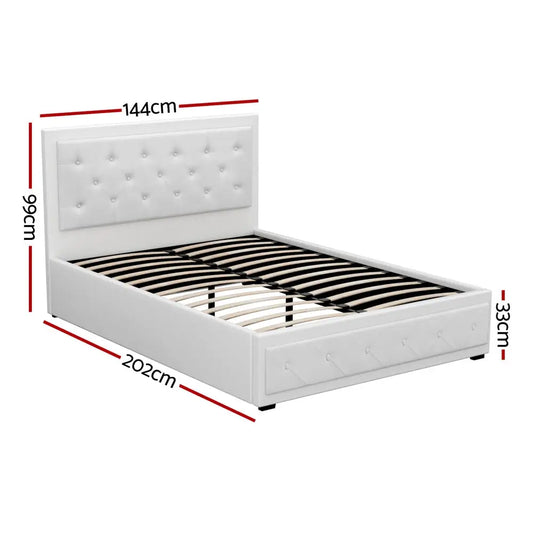 Bed Frame Double Size Gas Lift White Tiyo