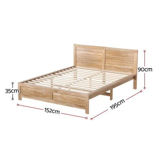Bed Frame Double Size Wooden Acacia Wood Oatmeal