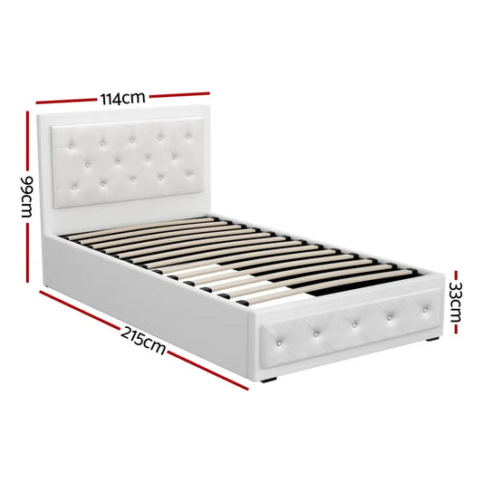 Bed Frame King Single Size Gas Lift White Tiyo