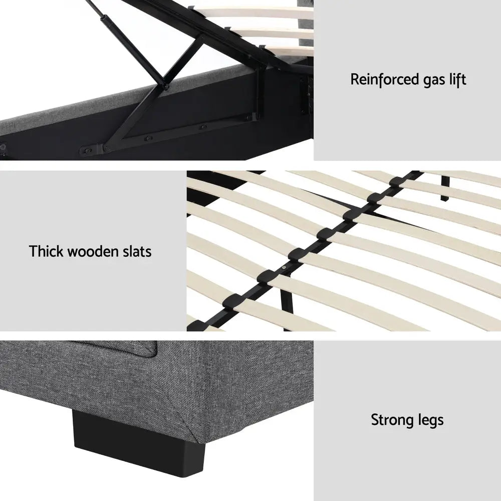 Bed Frame King Size Gas Lift Grey Tiyo