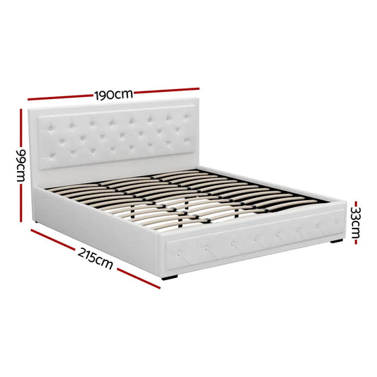 Bed Frame King Size Gas Lift White Tiyo