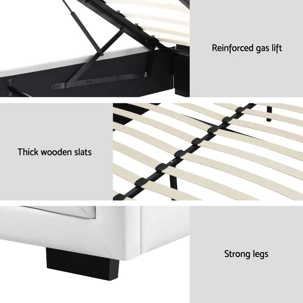 Bed Frame King Size Gas Lift White Tiyo