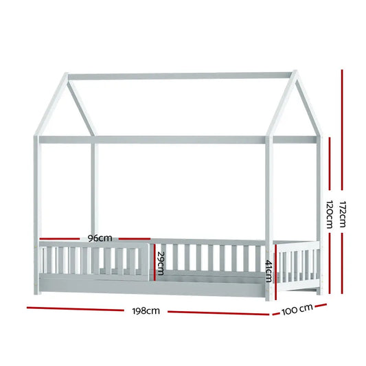 Bed Frame Wooden Kids House Grey Rock