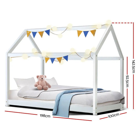 Bed Frame Wooden Kids House White Casa