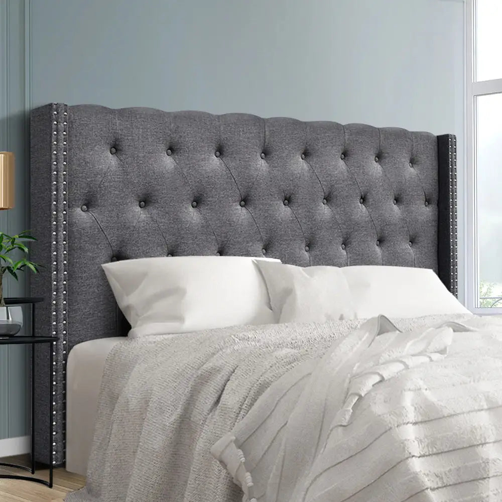 Bed Head Headboard King Size Fabric - Luca Grey