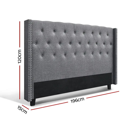 Bed Head Headboard King Size Fabric - Luca Grey