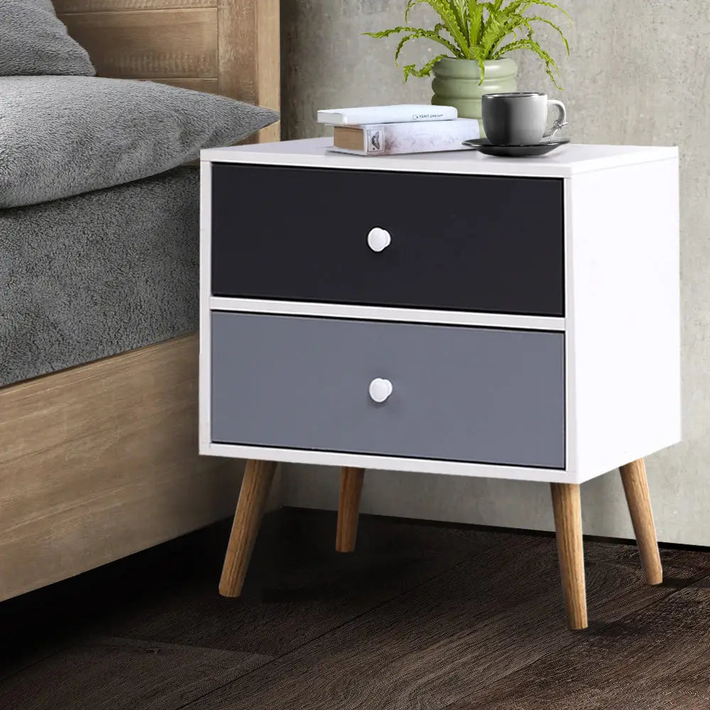 Bedside Table 2 Drawers - Bonds White
