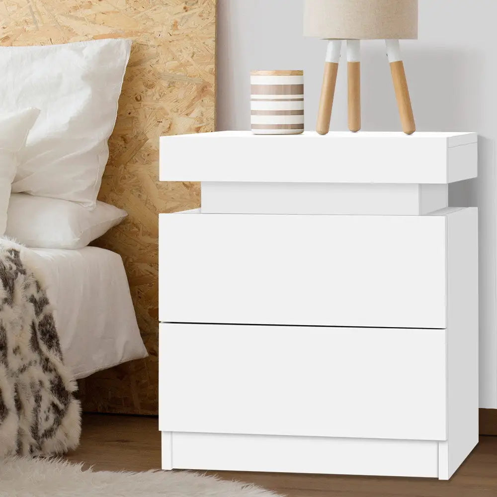 Bedside Table 2 Drawers Lift-up Storage - Coley White
