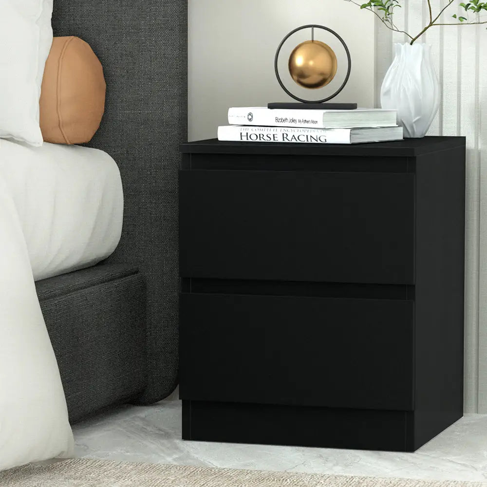 Bedside Table 2 Drawers - Pepe Black