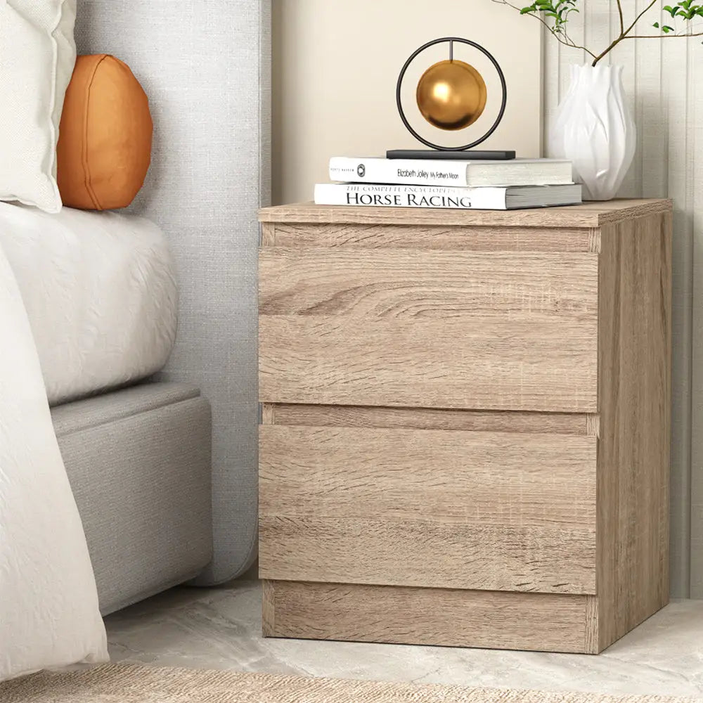 Bedside Table 2 Drawers - Pepe Oak