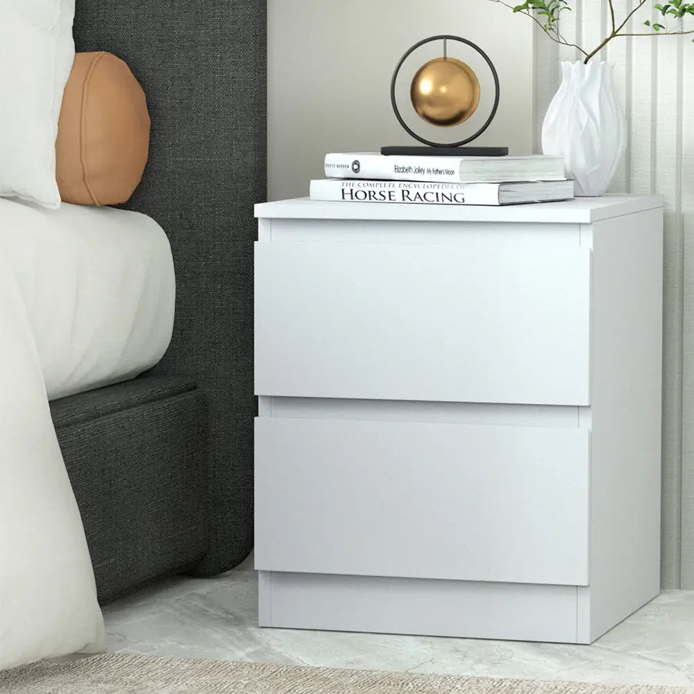 Bedside Table 2 Drawers - Pepe White