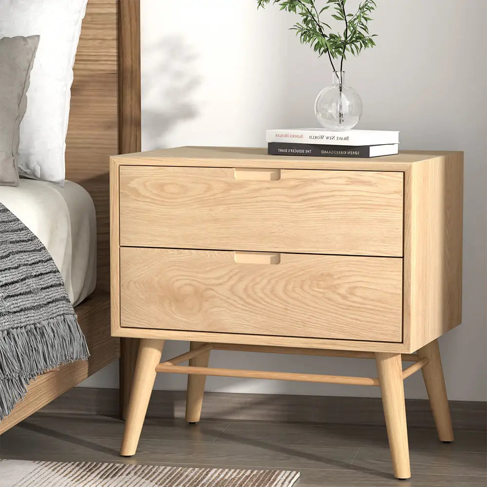 Bedside Table Drawers Side End Storage Cabinet Nightstand Oak Gino