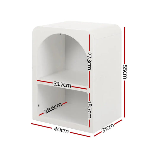 Bedside Table Shelves Side End Storage Nightstand White Arched