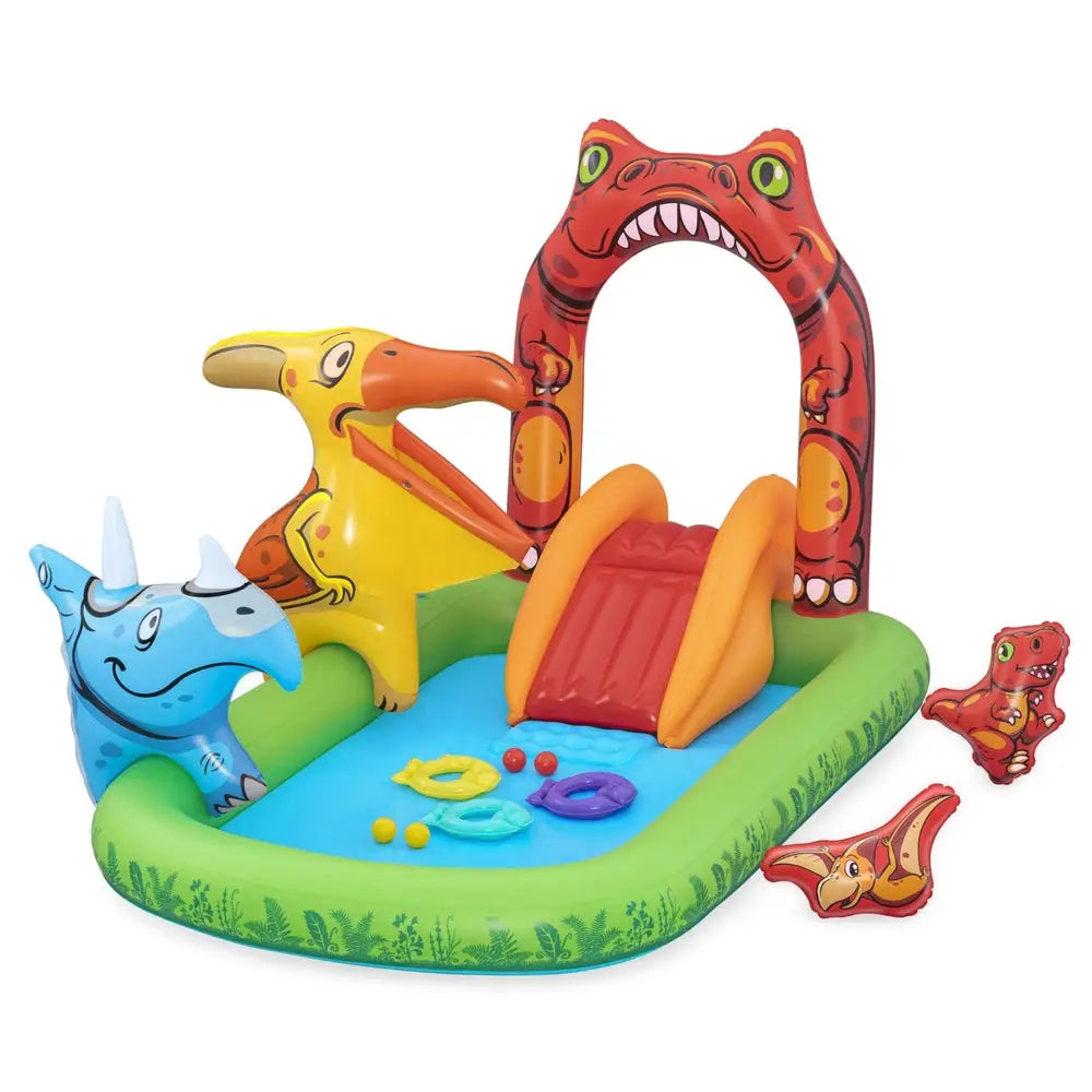 Multi-colour kids inflatable splash pool with slide and ball toss - 242cm x 140cm x 137cm Australia