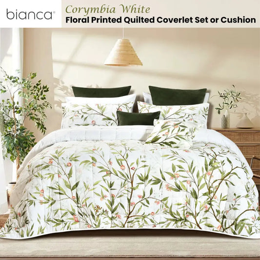 Bianca Corymbia White Floral Printed Quilted Polyester Coverlet Set Queen/king