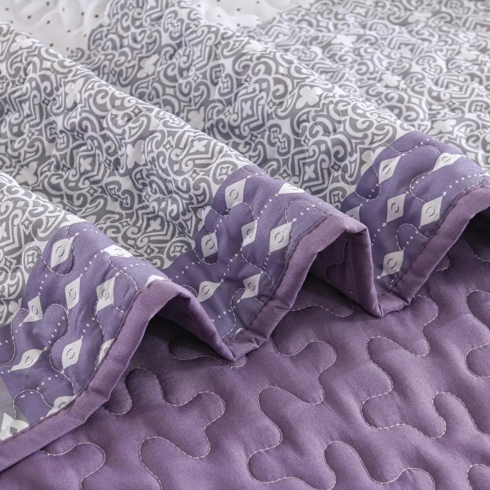 Bohemian Purple and White Quilted Bedspread or Coverlet Set Matching Pillowcases