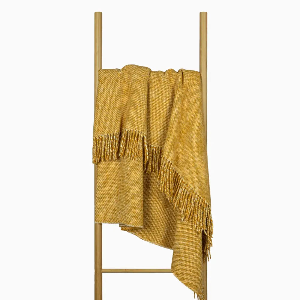 Cambridge Throw - 100% Nz Wool - Mustard | Textured Mustard-yellow Woven Throw Blanket