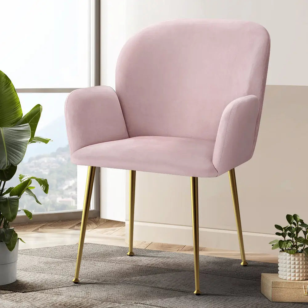 Dining Chairs Set of 2 Velvet Armchair Pink