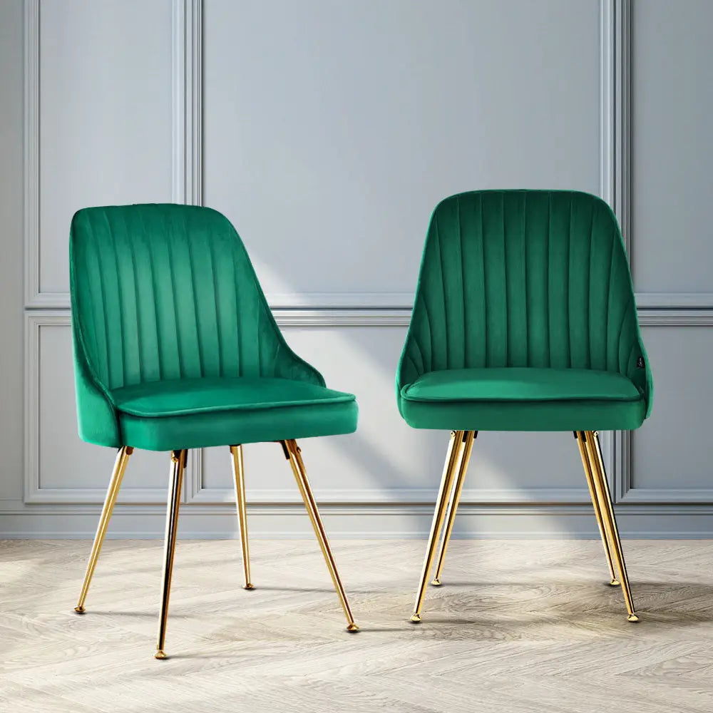 Dining Chairs Set of 2 Velvet Channel Tufted Green