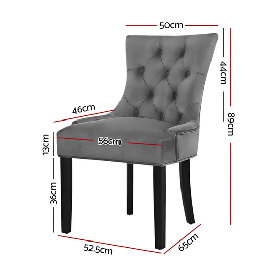 Dining Chairs Set of 2 Velvet French Provincial Grey
